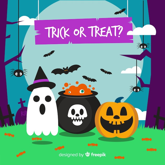 Halloween characters background in flat design