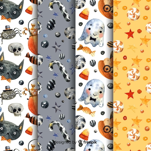 Halloween pattern collection in watercolor style 