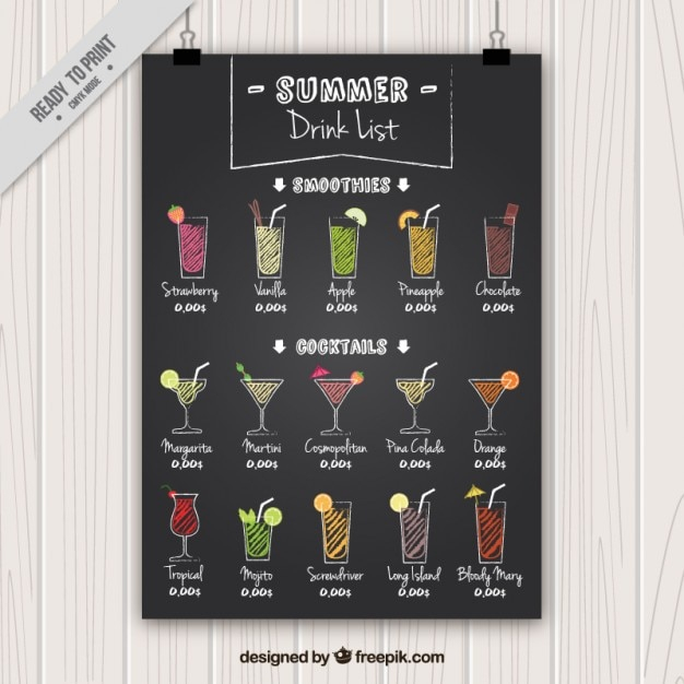Hand drawn cocktails poster