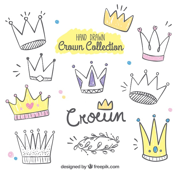 Hand-drawn collection of funny crowns