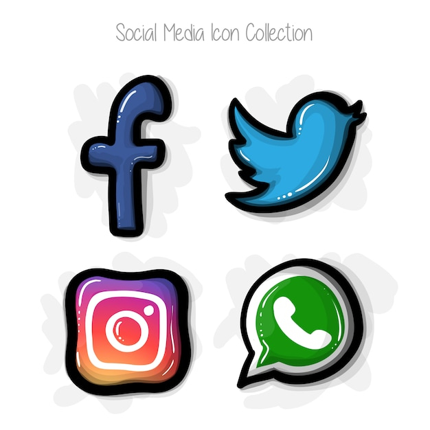 Hand Drawn Comic Style Social Media Icon Collection
