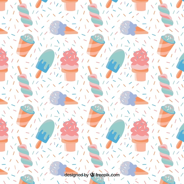 Hand drawn ice-creams pattern in pastel colors
