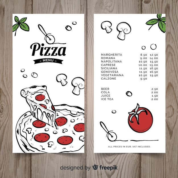 Hand drawn pizza restaurant menu template
