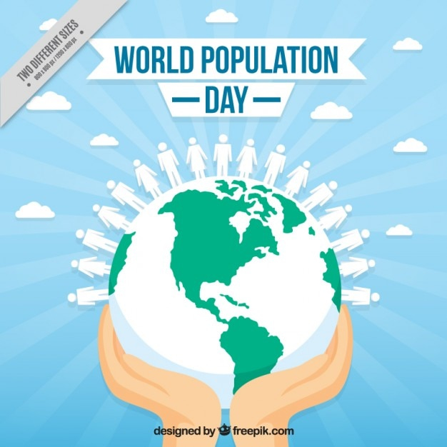 Hands with the world background for population day