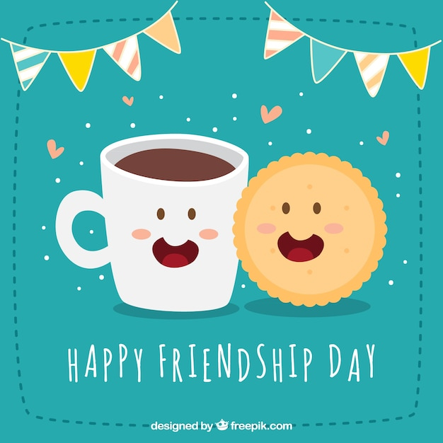 Happy friendship day background with cookie and coffee