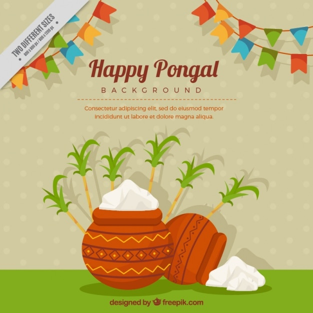 Happy pongal background with garlands and sugarcane