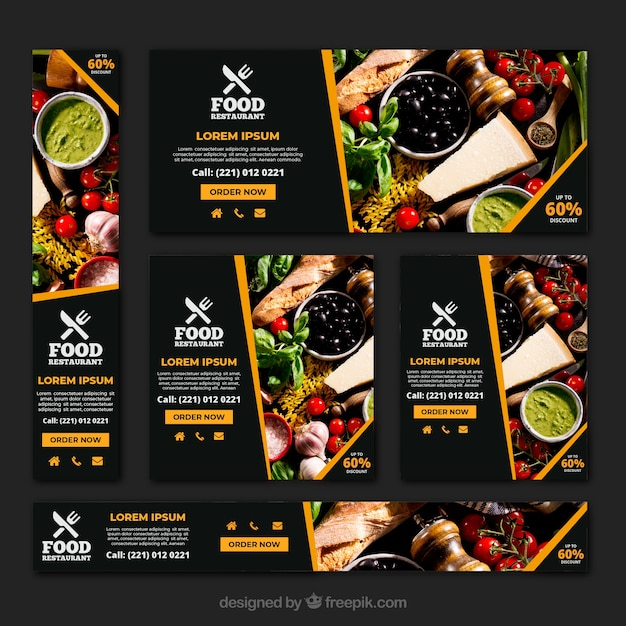 Healthy food restaurant banner collection with photos