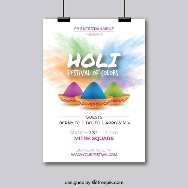 Holi festival party flyer in realistic design