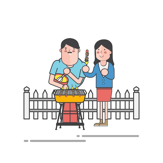Husband and wife having a barbecue vector