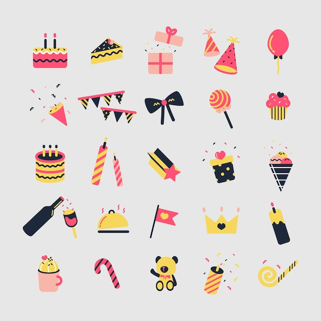 Illustration set of birthday party icons