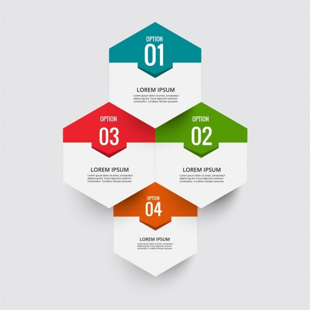 Infography with four hexagonal options