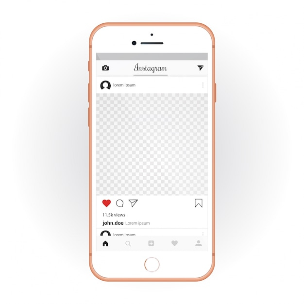 IPhone with mobile UI kit Instagram. Smartphone mockup and chat app