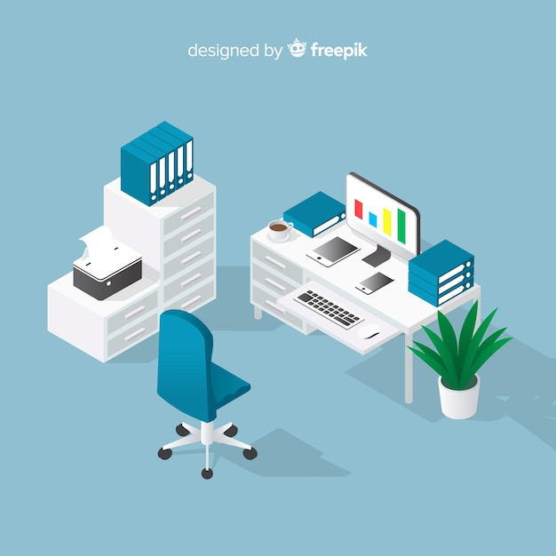 Isometric view of professional office desk