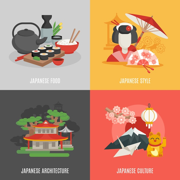Japanese Culture Flat Icon Set