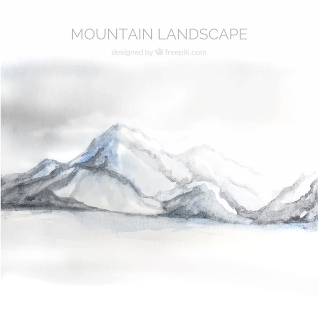 Landscape with mountains, watercolors