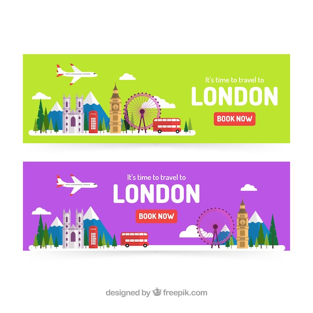 London travel banners with flat design