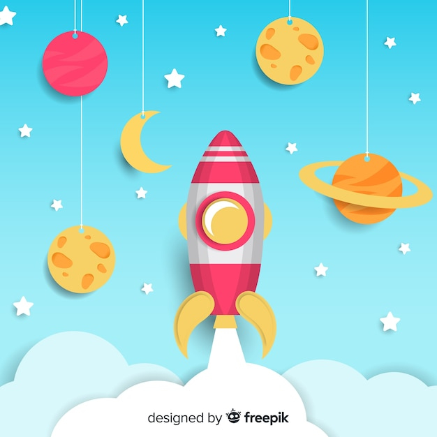 Lovely spaceship background with flat design