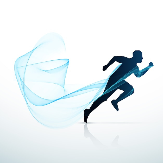 Man running with blue flowing wave