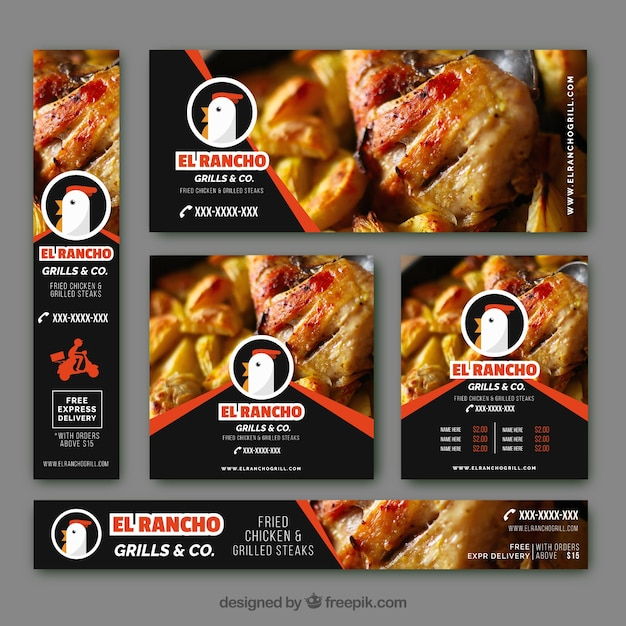Modern banners with roasted chicken