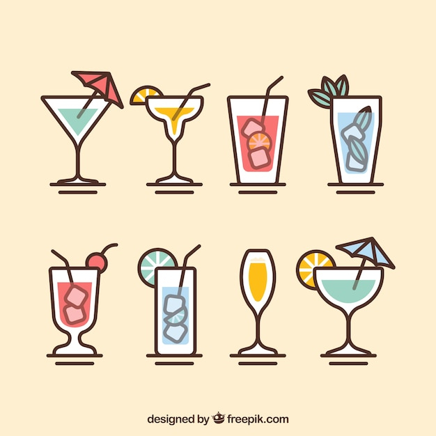 Modern cocktail collection with flat design