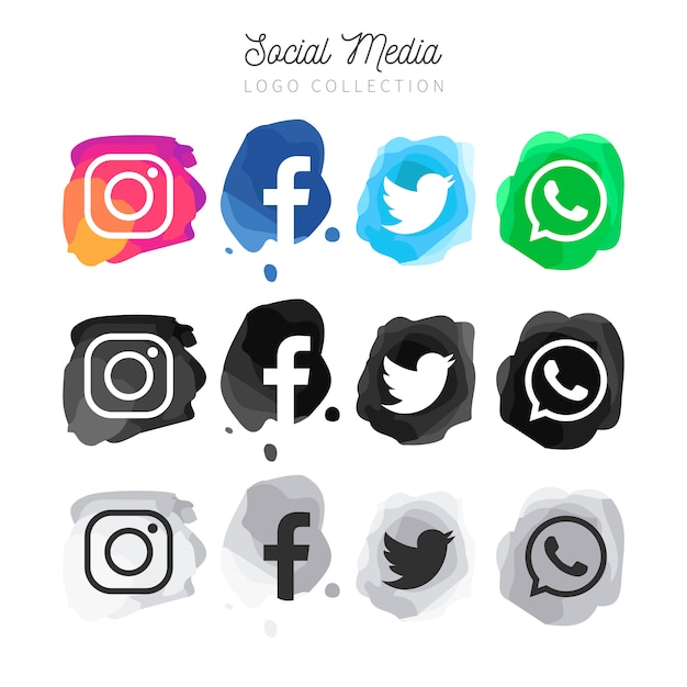 Modern watercolor Social Media logotype collection