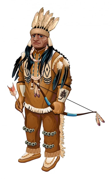Native american with bow and arrow vector isolated character