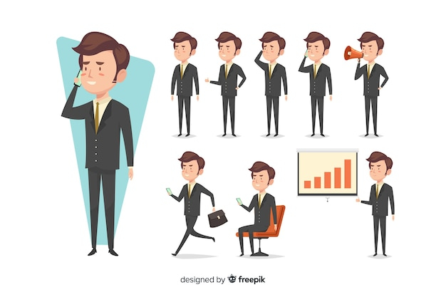 Nice hand drawn businessman doing different actions