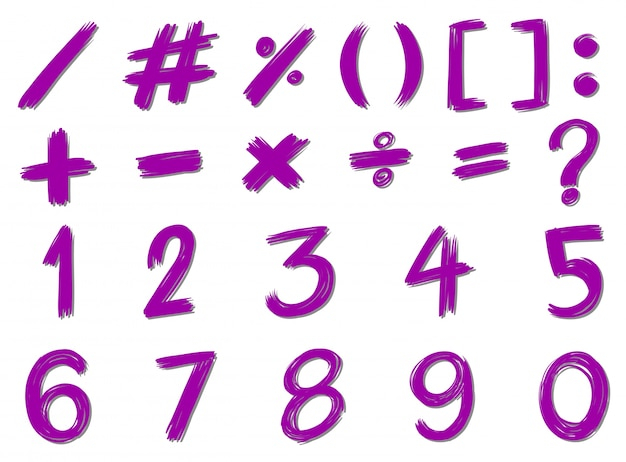 Numbers and signs in purple color