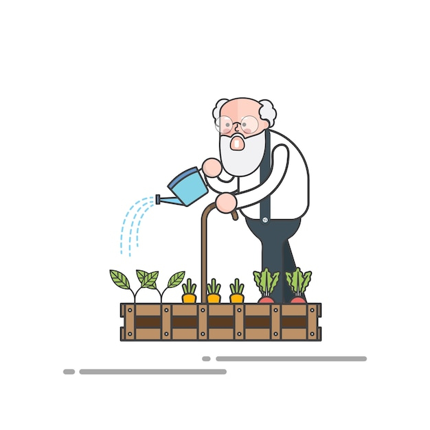 Old man watering his plants 