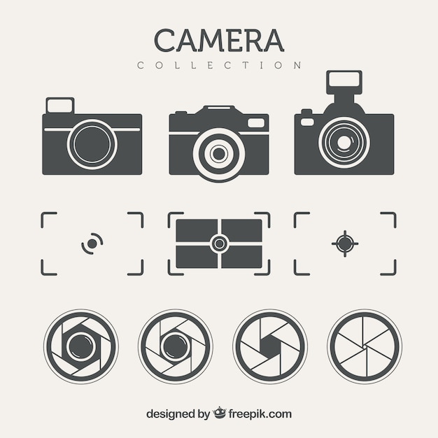 Pack of cameras and other elements in retro style