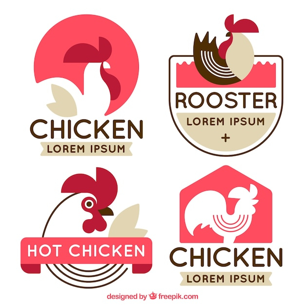 Pack of flat logos with decorative rooster
