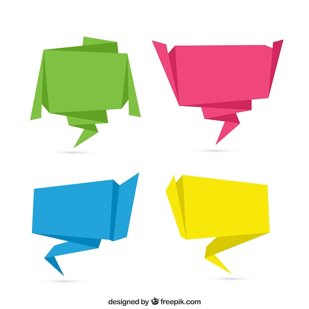 Pack of four colored origami speech bubbles