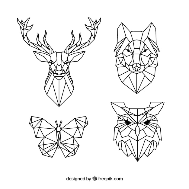 Pack of polygonal animal tattoos