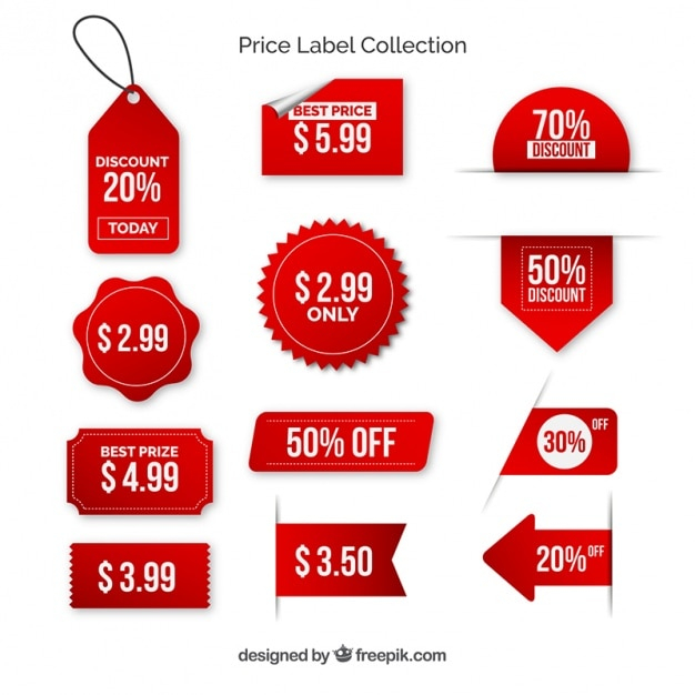 Pack of red price labels with with letters