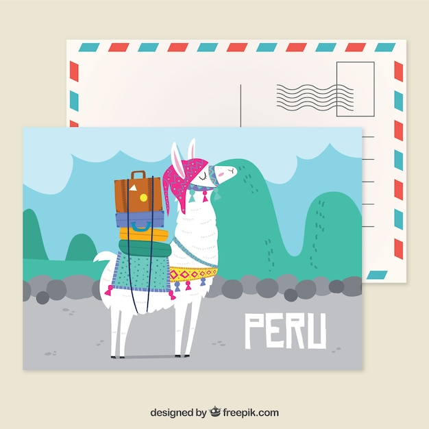 Peru postcard template with hand drawn style