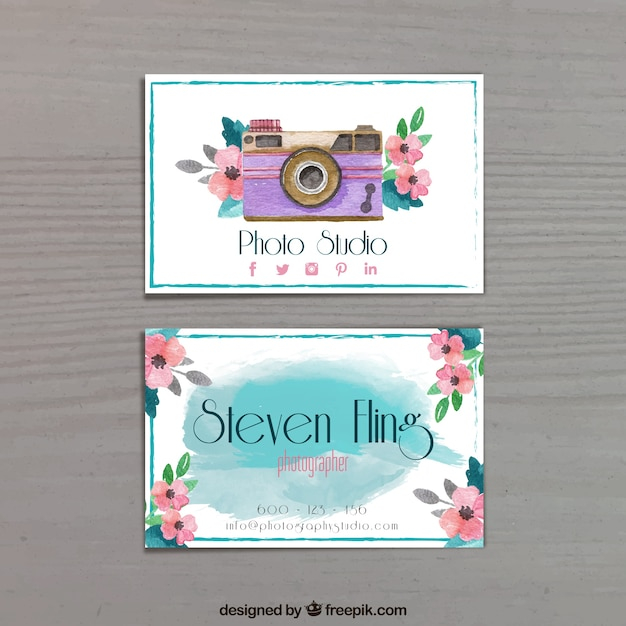 Photography business card, watercolor style