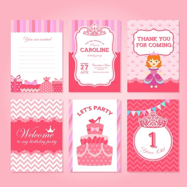 Pink princess birthday cards