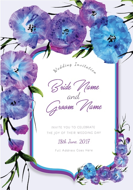 Purple and blue floral wedding invitation