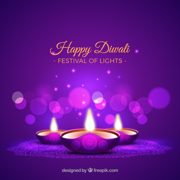 Purple background of diwali candles