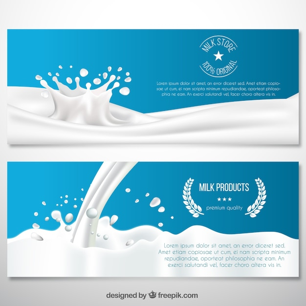 Realistic banners with splashes of milk