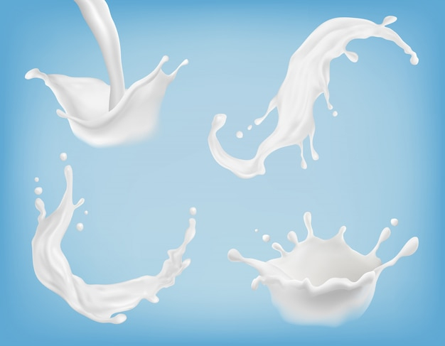 Realistic milk or yogurt splashes, flowing cream, abstract white blots, milky swirls
