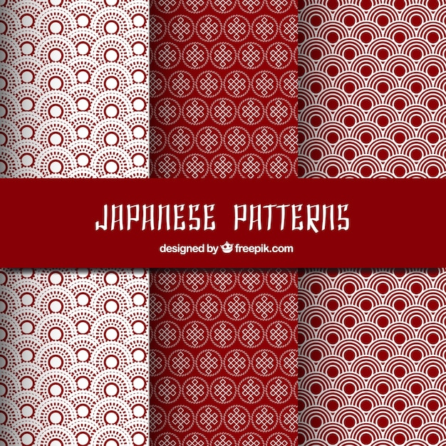Red japanese patterns set