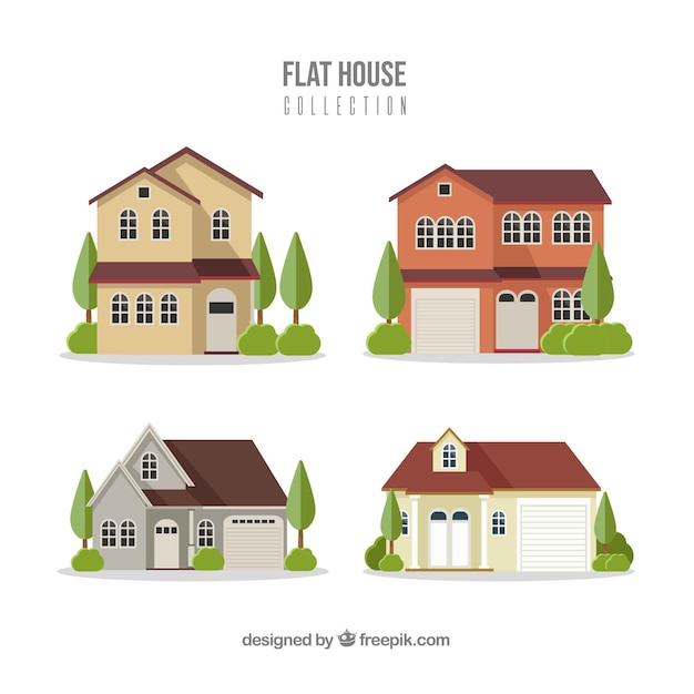 Residential houses collection in flat style