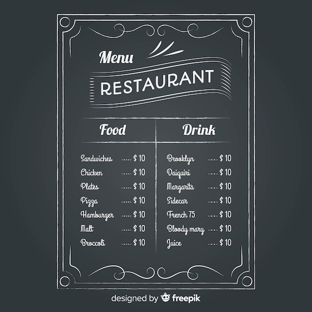 Restaurant menu template with chalkboard style