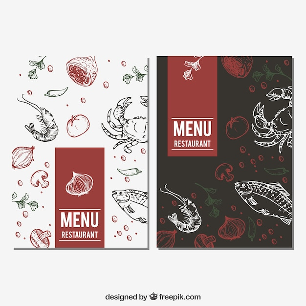 Restaurant menu with food sketches