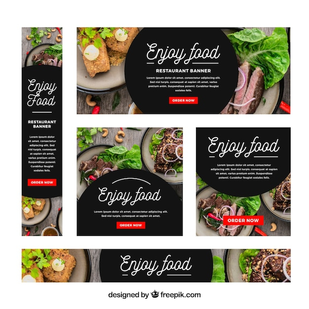 Restaurant web banner collection with photo
