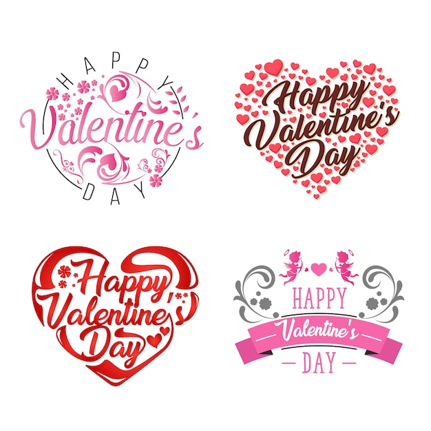 Romantic Happy Valentine Card Element Illustration Set