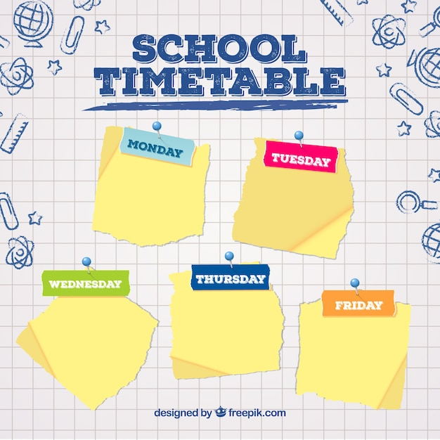 School timetable template with flat design