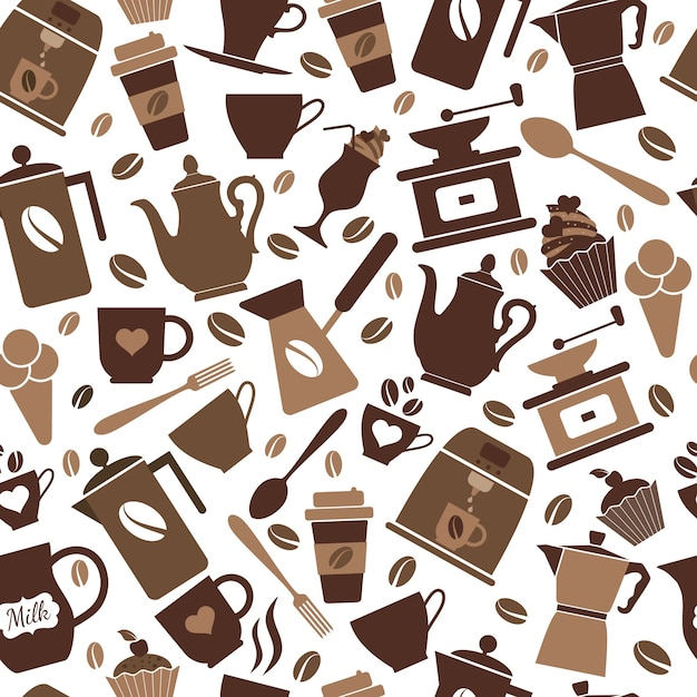 Seamless pattern of coffee icons