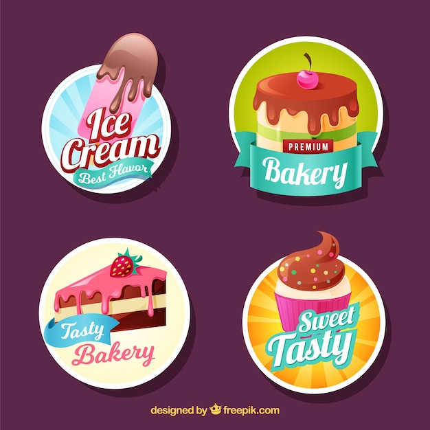 Set of bakery stickers with sweets